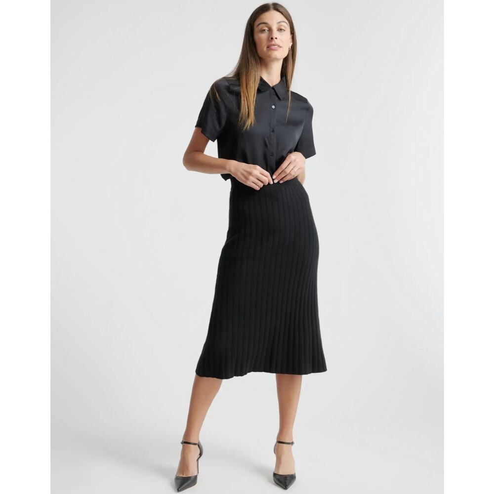 QUINCE Black Mongolian Cashmere Midi Skirt NWT Size Medium
